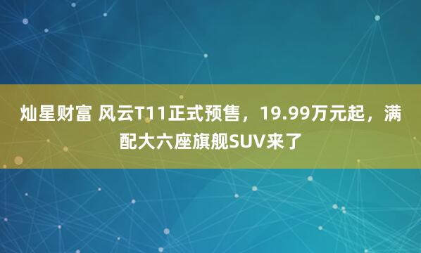 灿星财富 风云T11正式预售，19.99万元起，满配大六座旗舰SUV来了